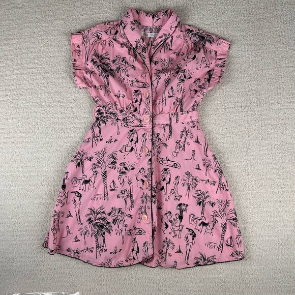 Zara Other - Zara Girls Dress 9Y Pink Tropical Button Front Shirt‎ Dress